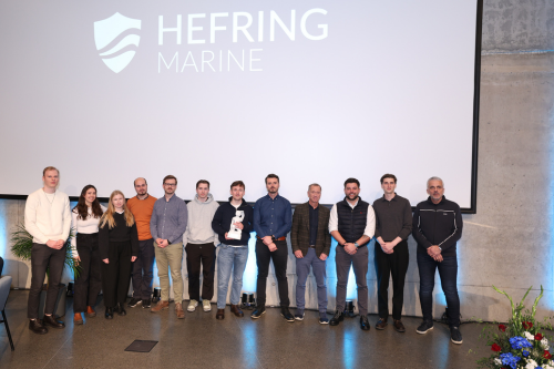 Starfsmenn Hefring Marine við verðlaunaafhendinguna á Nýsköpunarþingi í Grósku í dag