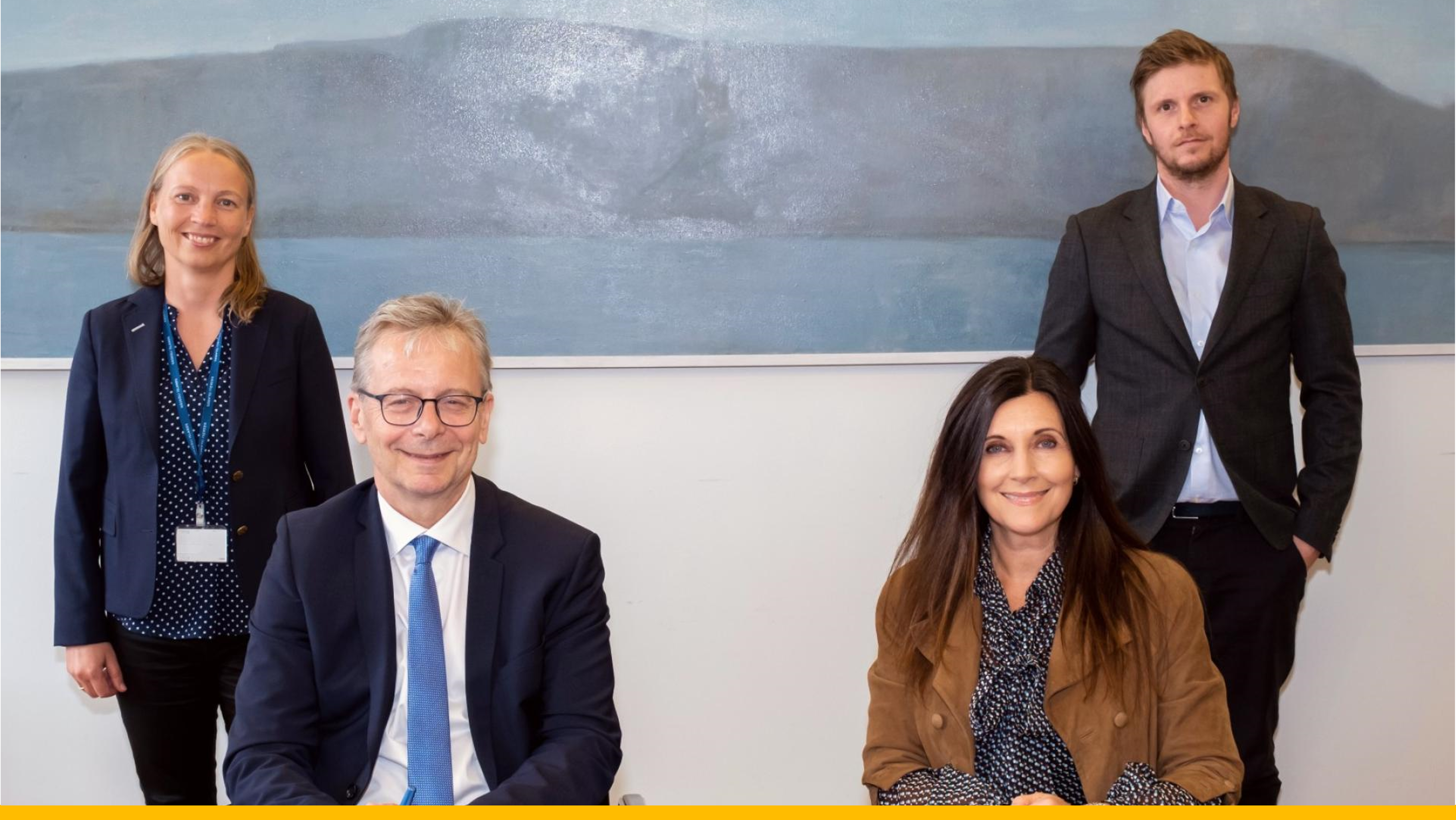 Frá vinstri: Ólöf Ragnarsdóttir, deildarstjóri nýsköpunar hjá Háskóla Íslands, Jón Atli Benediktsson, rektor Háskóla Íslands, Borghildur Erlingsdóttir, forstjóri Hugverkastofunnar, Jón Gunnarsson, samskiptastjóri Hugverkastofunnar