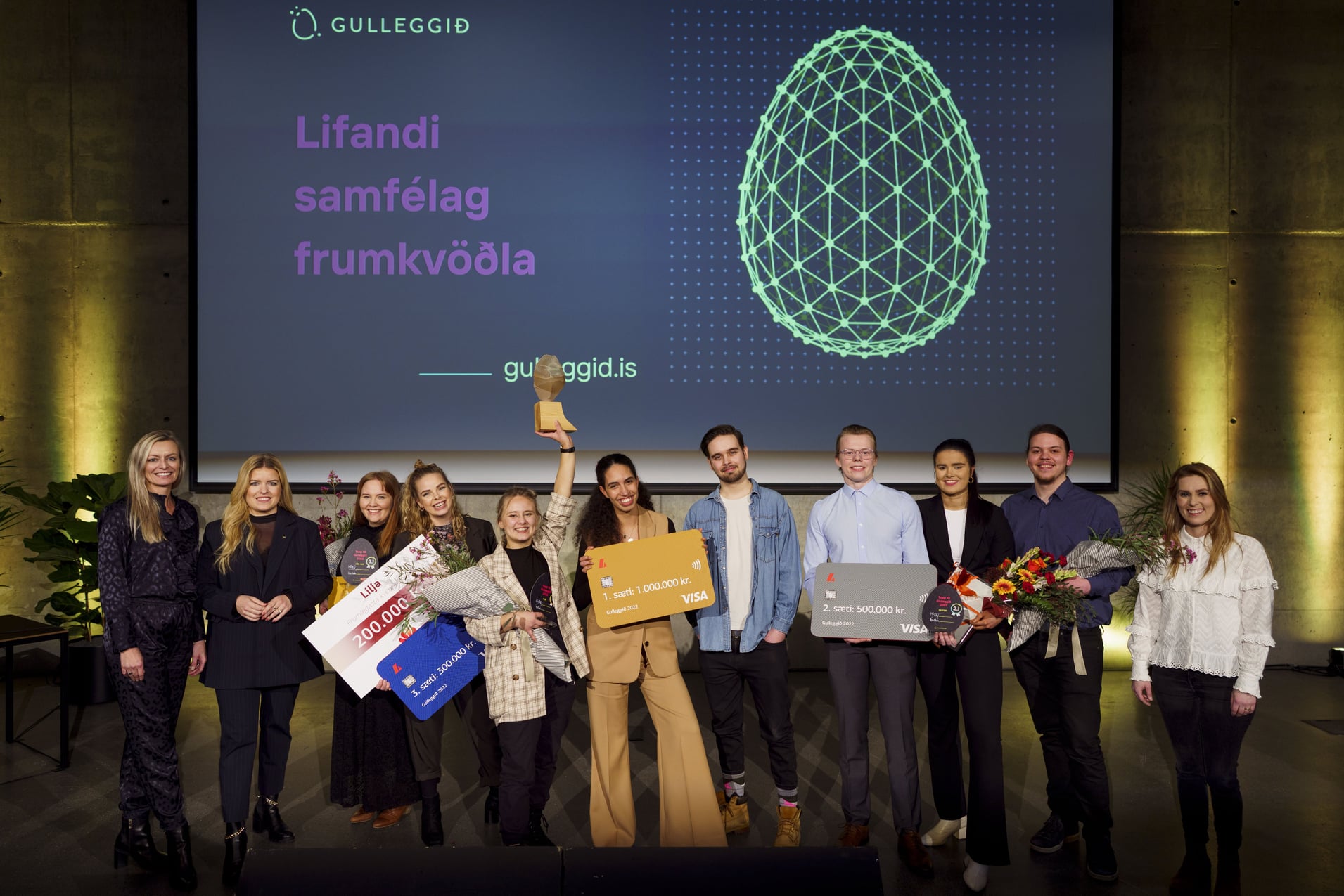 Úrslit Gulleggsins 2022 - TVÍK í fyrsta sæti, SEIFER í öðru sæti og Lilja app í þriðja sæti. - Mynd Icelandic Startups