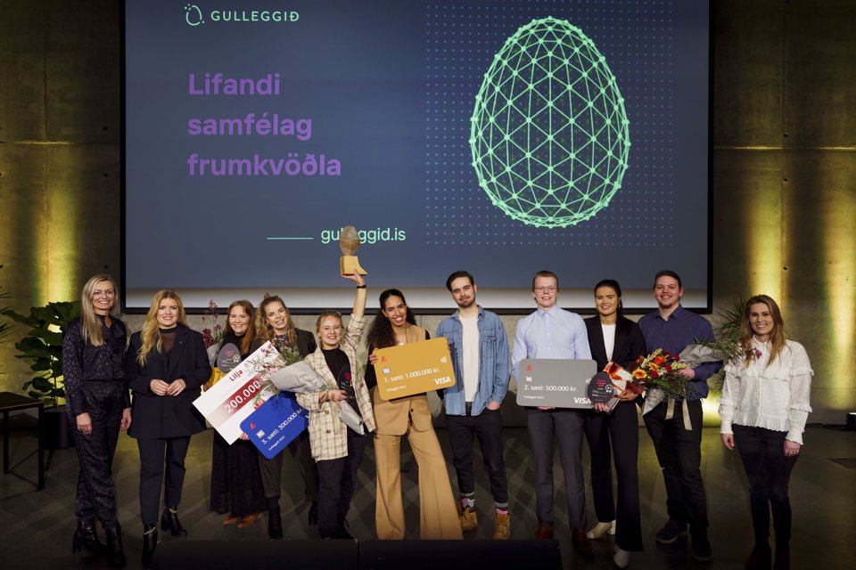 Úrslit Gulleggsins 2022 - TVÍK í fyrsta sæti, SEIFER í öðru sæti og Lilja app í þriðja sæti. - Mynd Icelandic Startups